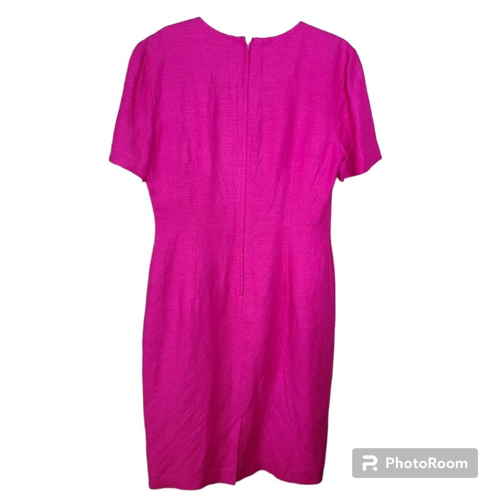 Talbots Size 10 Preppy Depeche Pink Short Sleeve Linen Sheath Dress Old Money - Picture 3 of 8